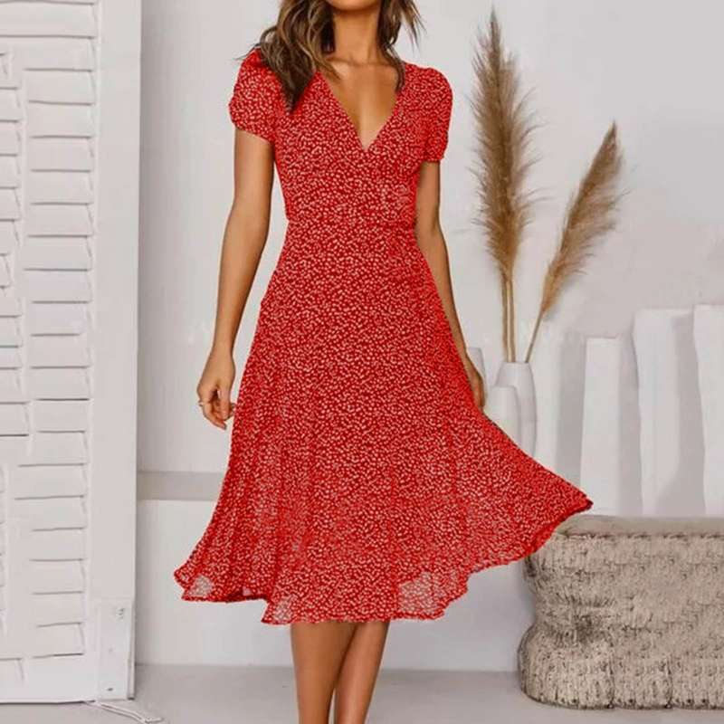 A-line Dress with V-Neck and Gently Flared Hem
