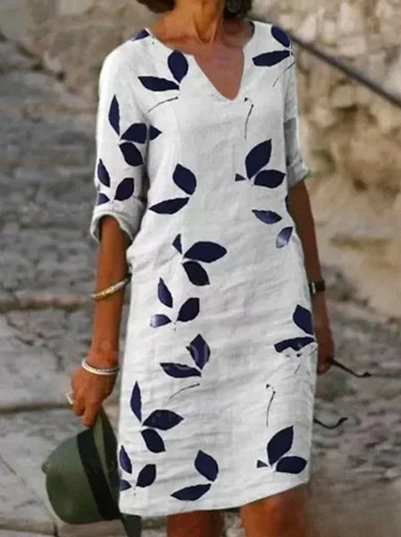 3/4 Rękawowa Sukienka w Kwiatowy Wzór