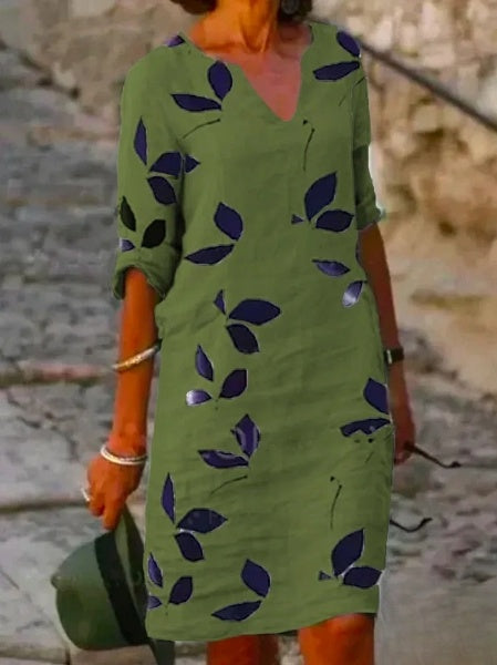 3/4 Rękawowa Sukienka w Kwiatowy Wzór