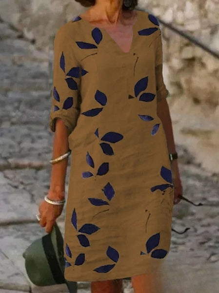 3/4 Rękawowa Sukienka w Kwiatowy Wzór