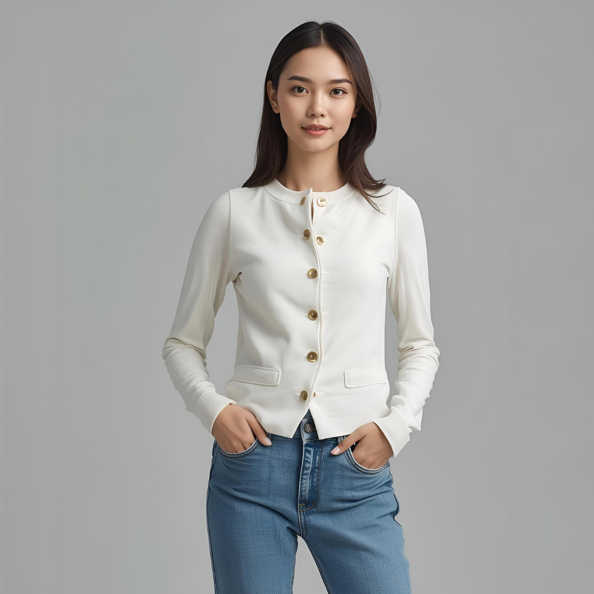 BIANCAEL | Stylowa Biała Kamizelka z Złotymi Detalami na Co Dzień