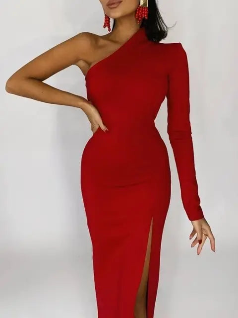 Asymmetrical One-Shoulder Elegant Dress