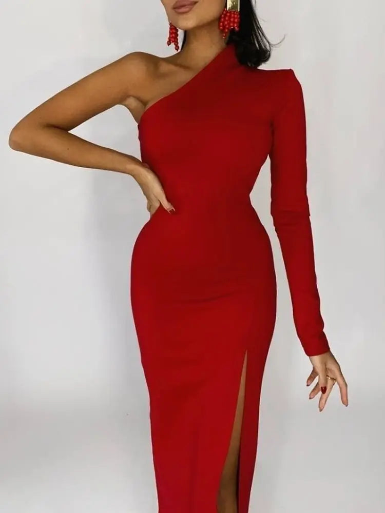 Asymmetrical One-Shoulder Elegant Dress